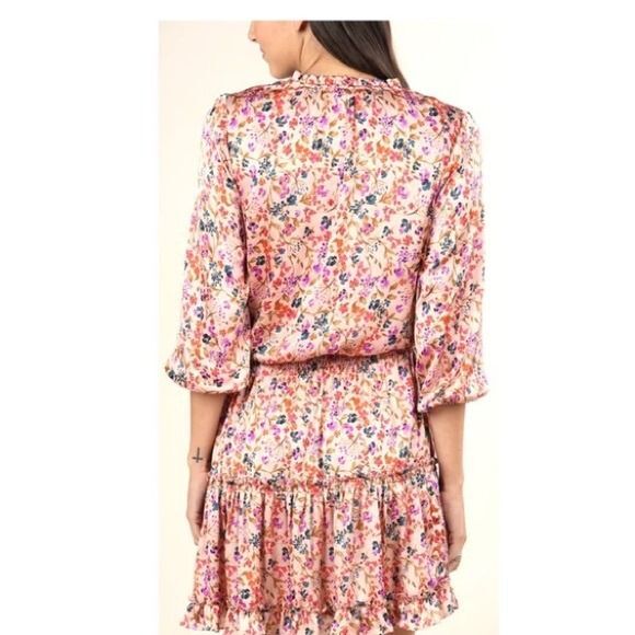 Love stitch Pink Floral Smocked Waist Tiered Ruffle Dress with Tassel Tie Medium - Picture 2 of 12